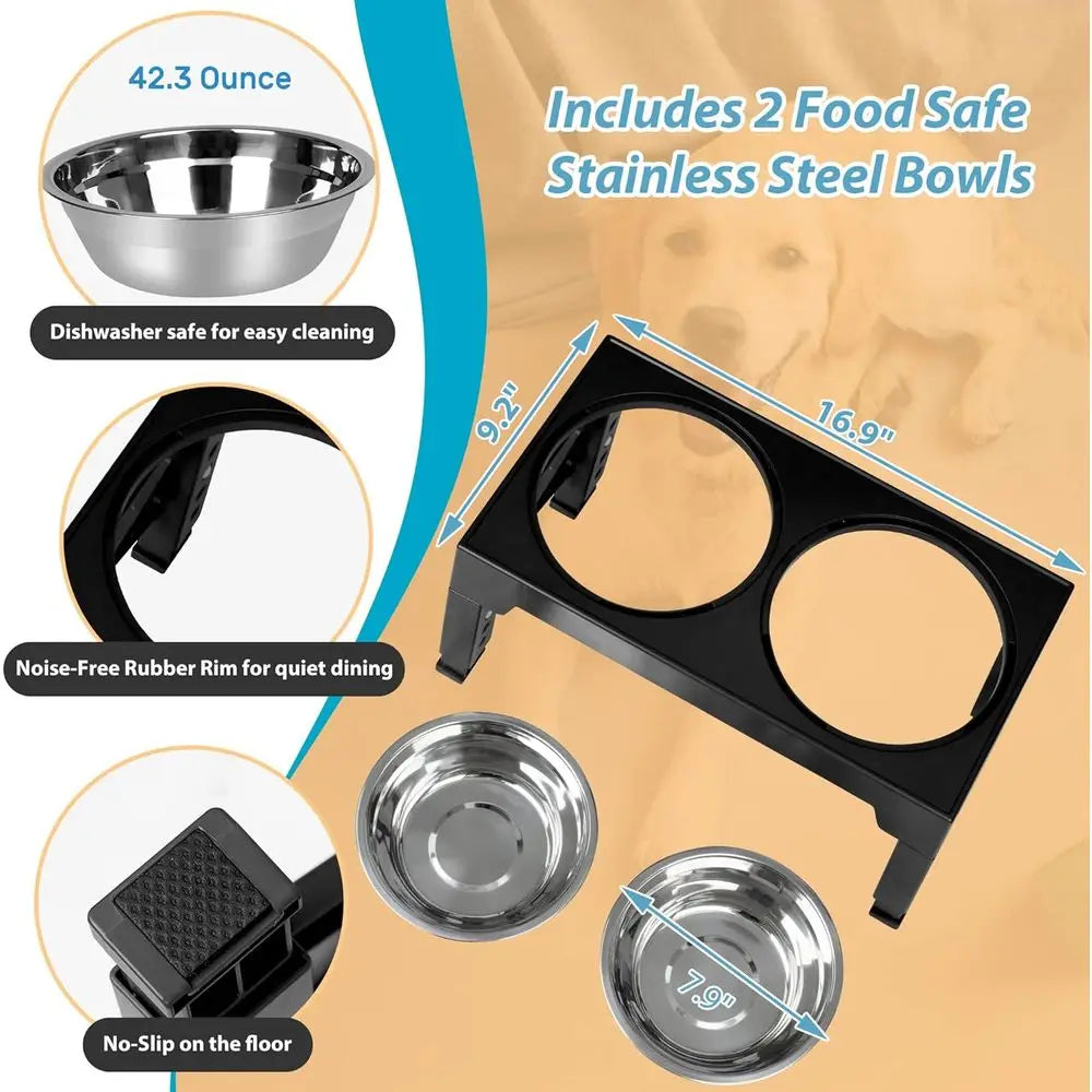 Elevated Dog Bowls With 2 Stainless Steel Bowls Adjustable Height