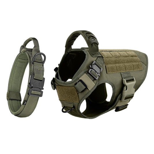 Adjustable Tactical Dog Harness and Nylon Collar Set