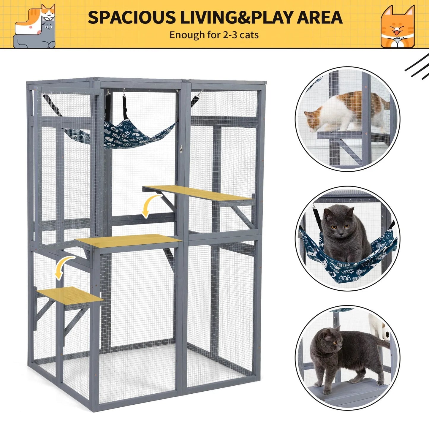 Outdoor Catio Cat Enclosure Wooden Cat House With Window Access