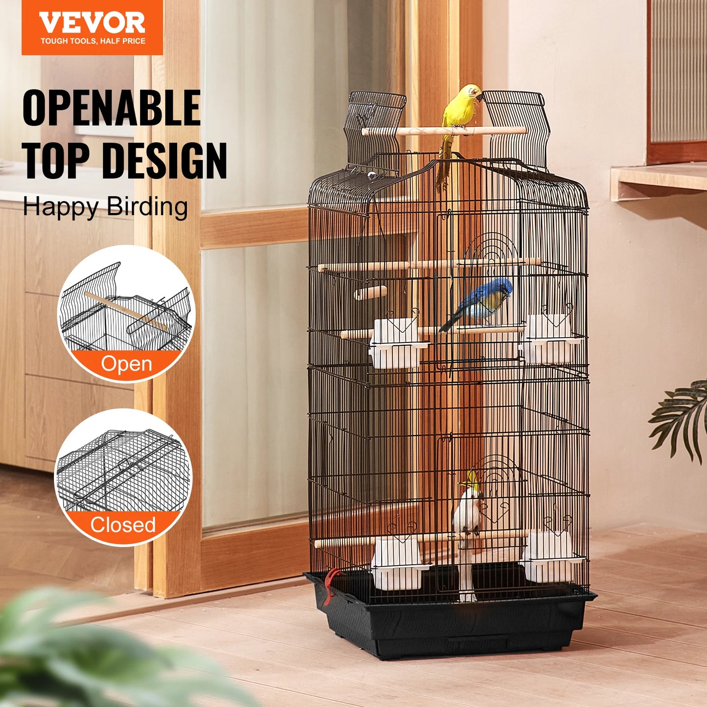 Open Top Large Parrot Bird Cage With Swing And Perch