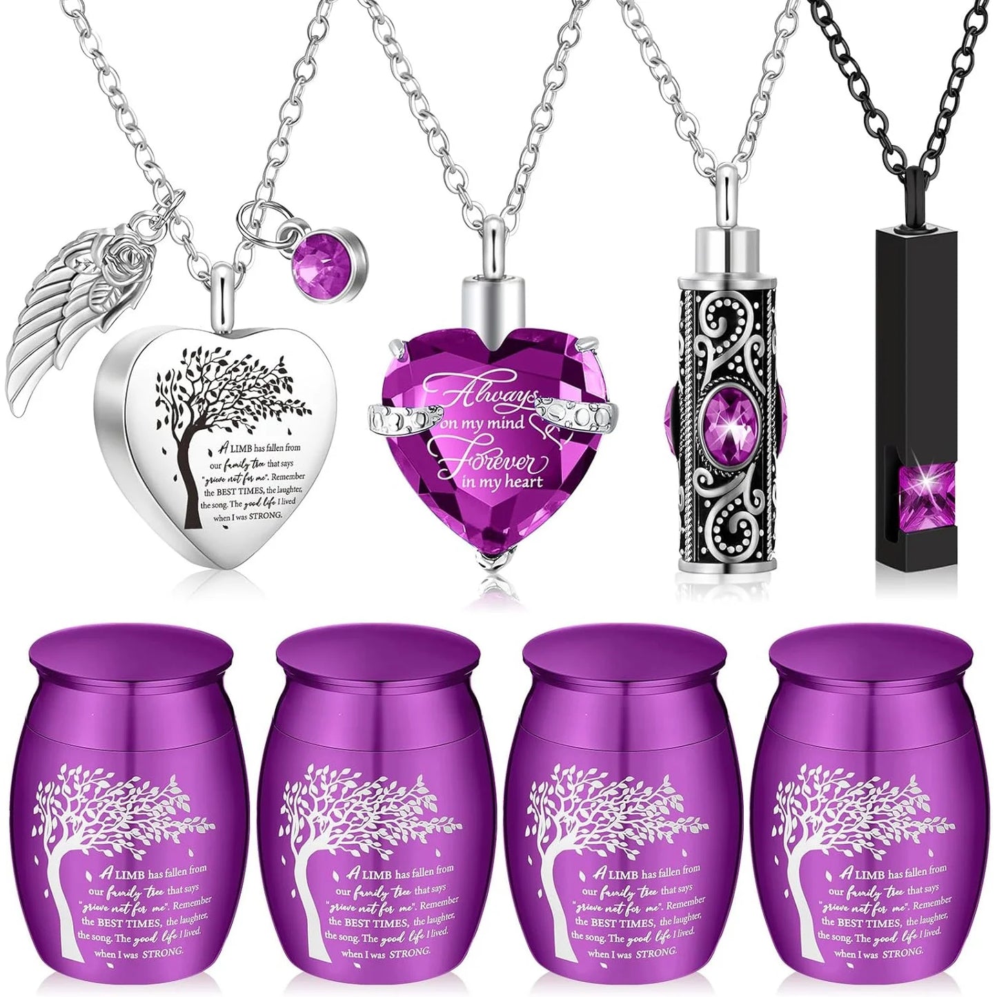 8Pcs Cremation Urns For Ashes Alloy Keepsake With Family Tree Heart Locket