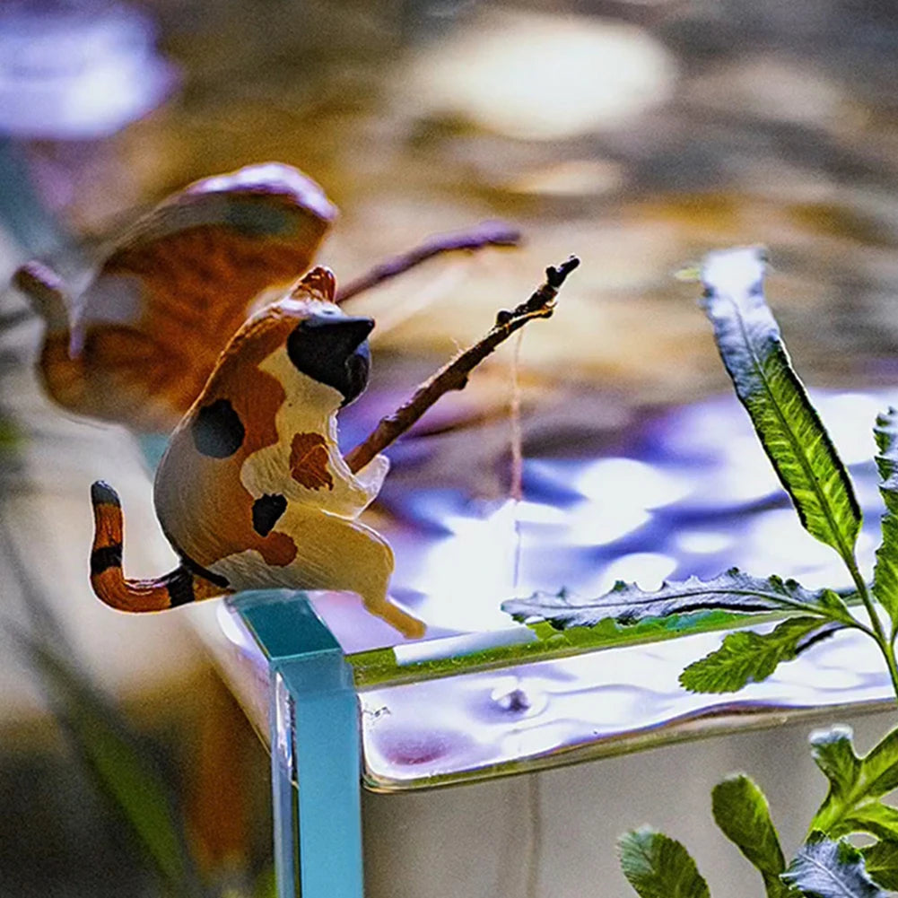 Alloet Kitten Fishing Ornament Cat Aquarium Landscape Decor