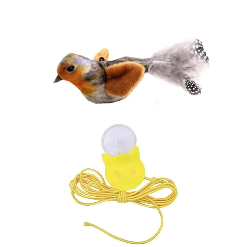 Interactive Flapping Bird Sparrow Plush Cat Toy With Chirping Sound
