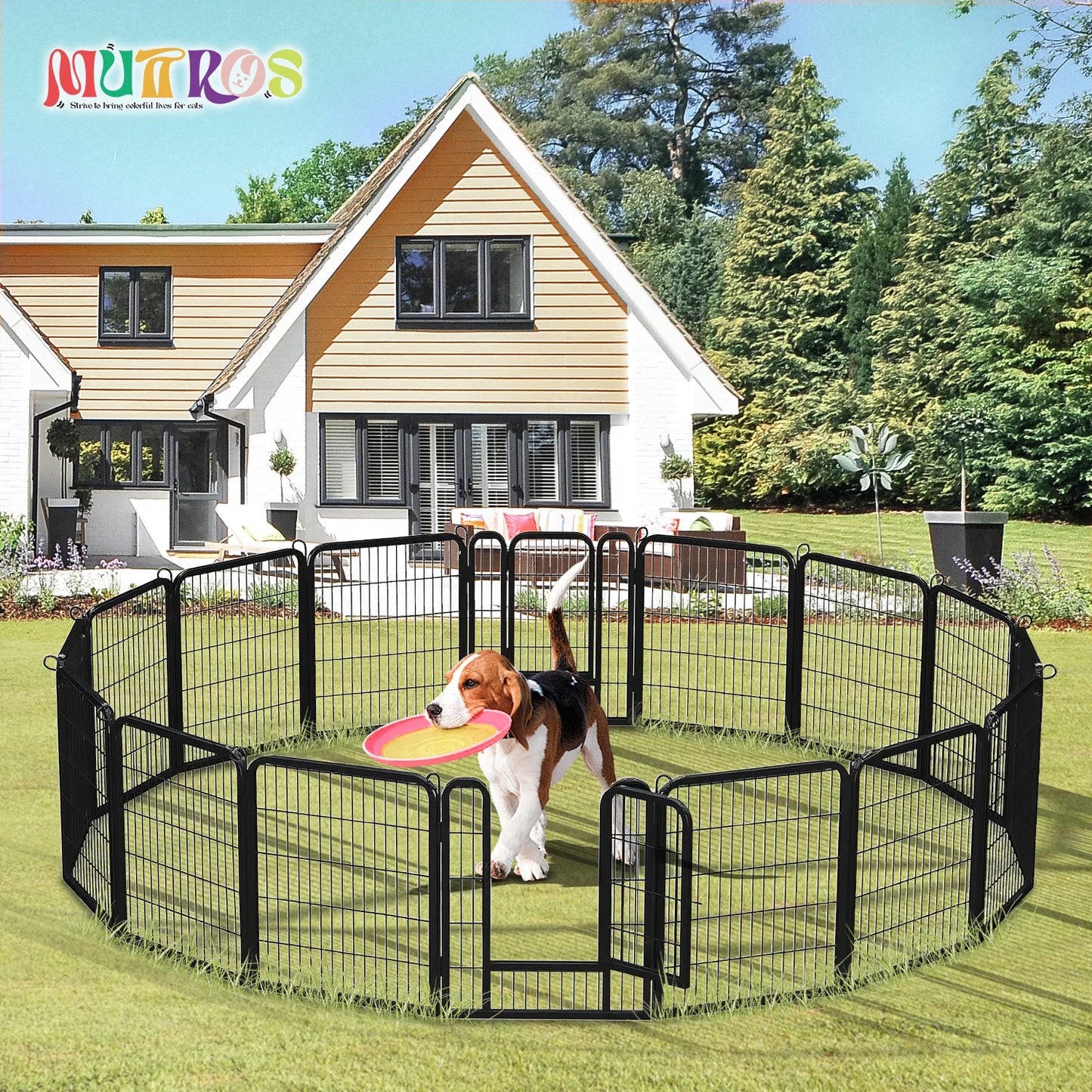 Dog Playpen With Door Foldable Metal Pet Fence For Yard