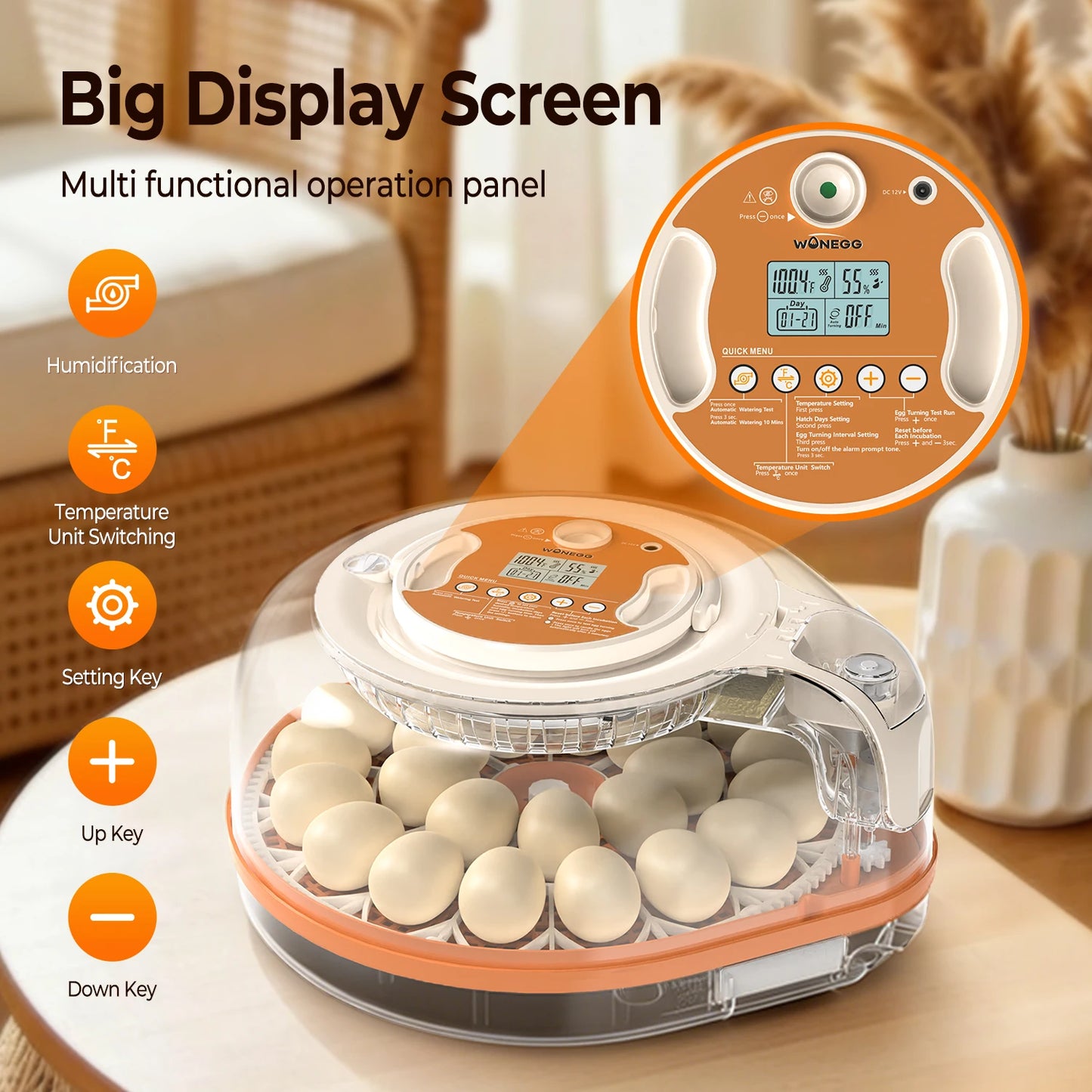 26 Egg Incubator With Automatic Turning Temperature Humidity Control LED Candler