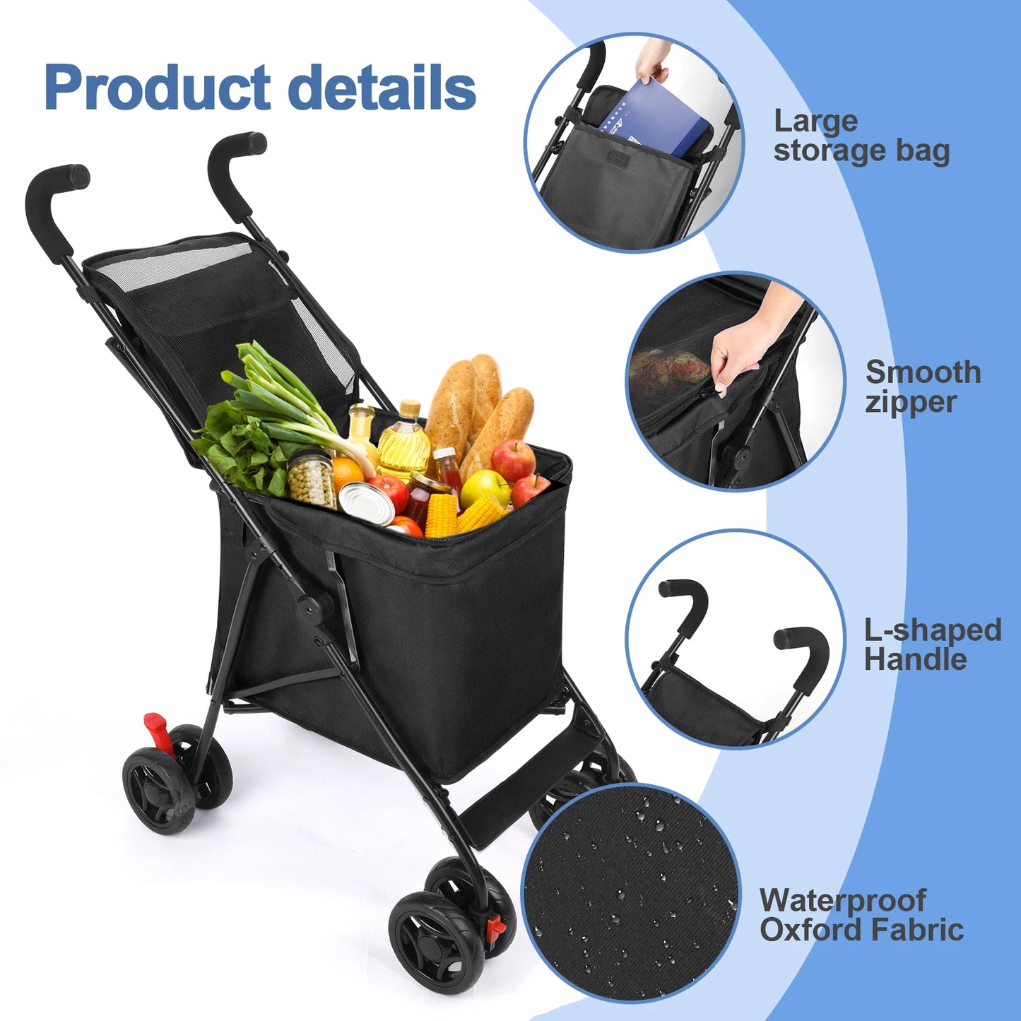 Wedyvko Folding Shopping Cart Portable Durable Lightweight Market Trolley