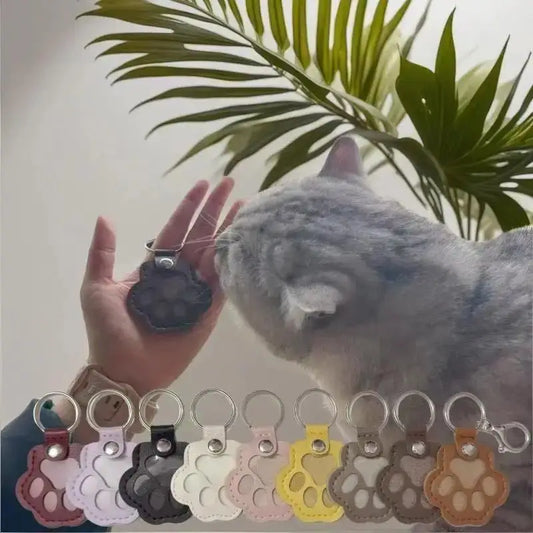 Leather Memorial Pet Hair Storage Keychain Cat Paw Charm