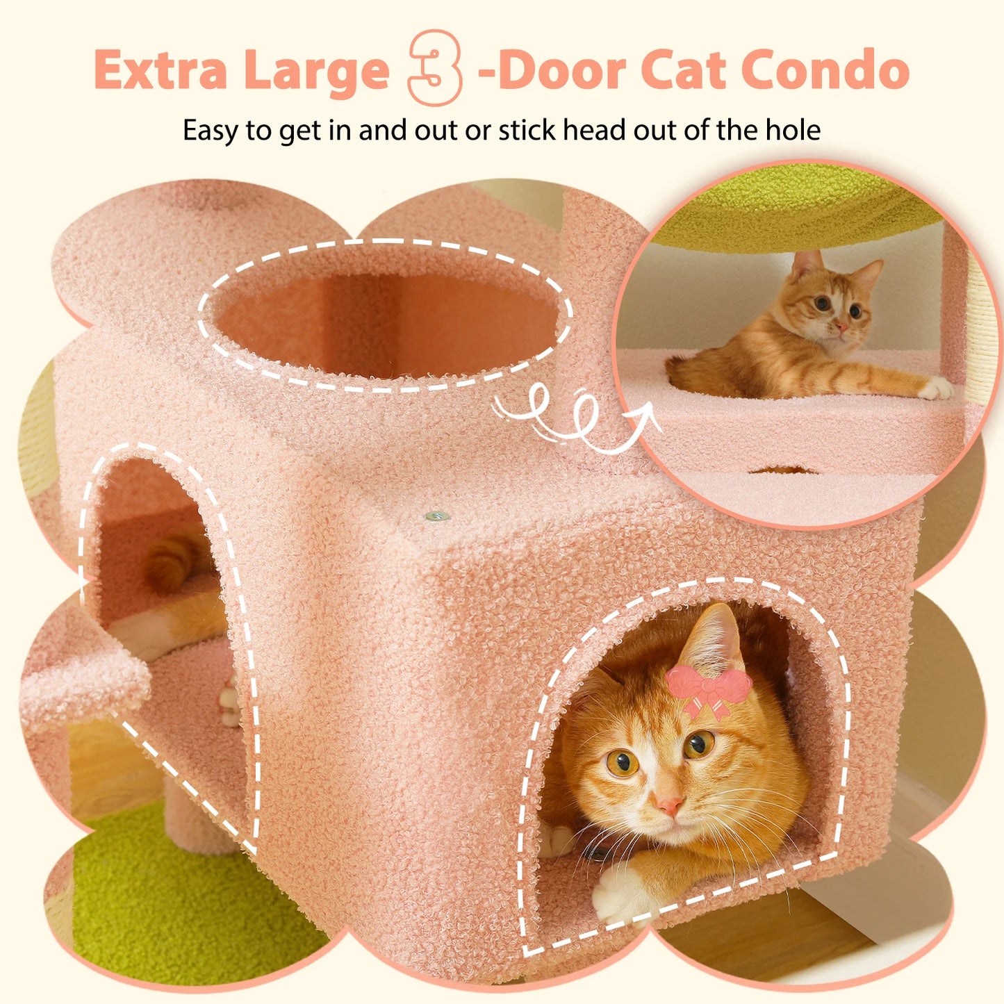 PEQULTI Multi Level Cat Tree Tower Scratching Posts Hammock Condo
