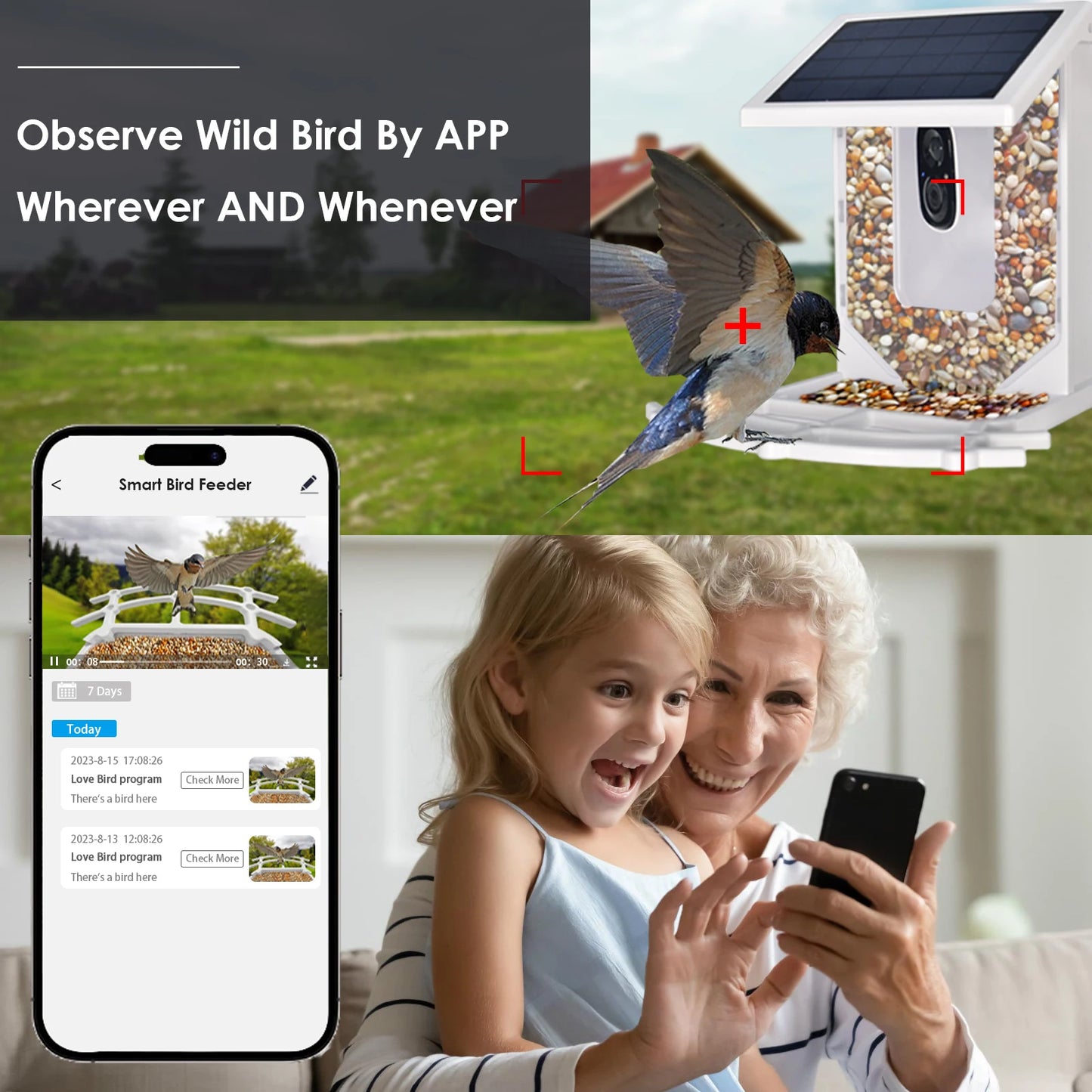 Hign-concerned Smart Bird Feeder With Camera Outdoor Feeding House Solar-Powered