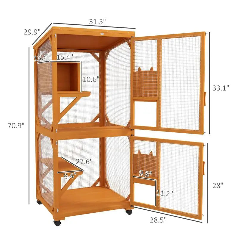 Wooden Catio With Asphalt Roof For Indoor Outdoor Cats