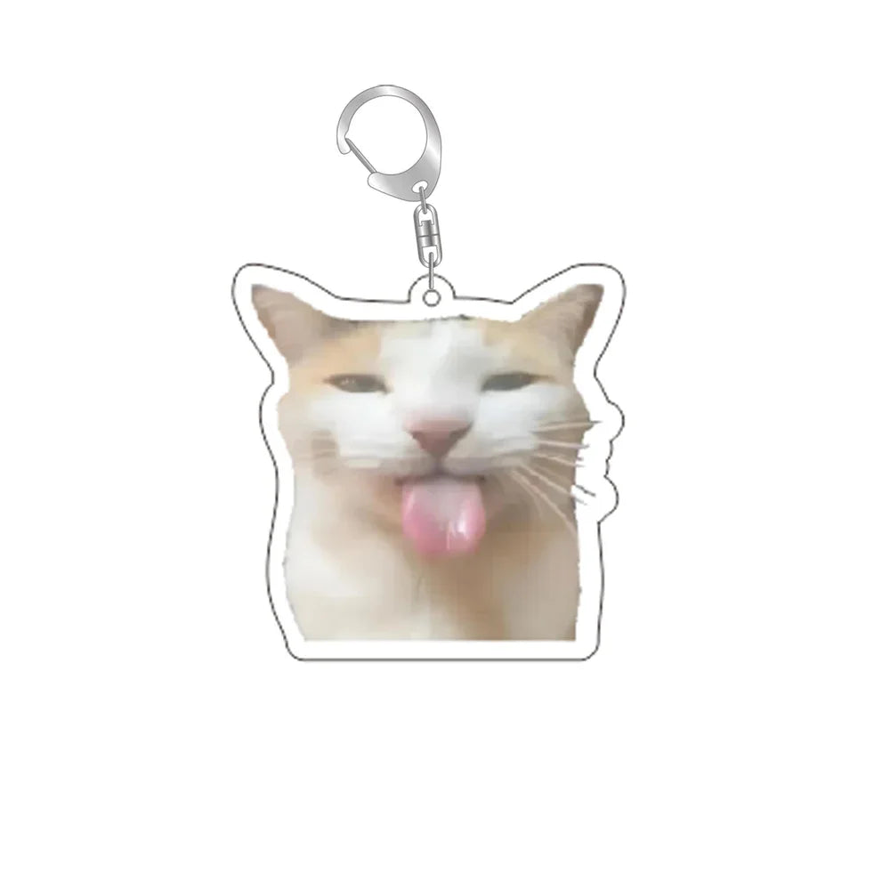 Button Bread Popping Cat Meow Meme Keychain Pendant