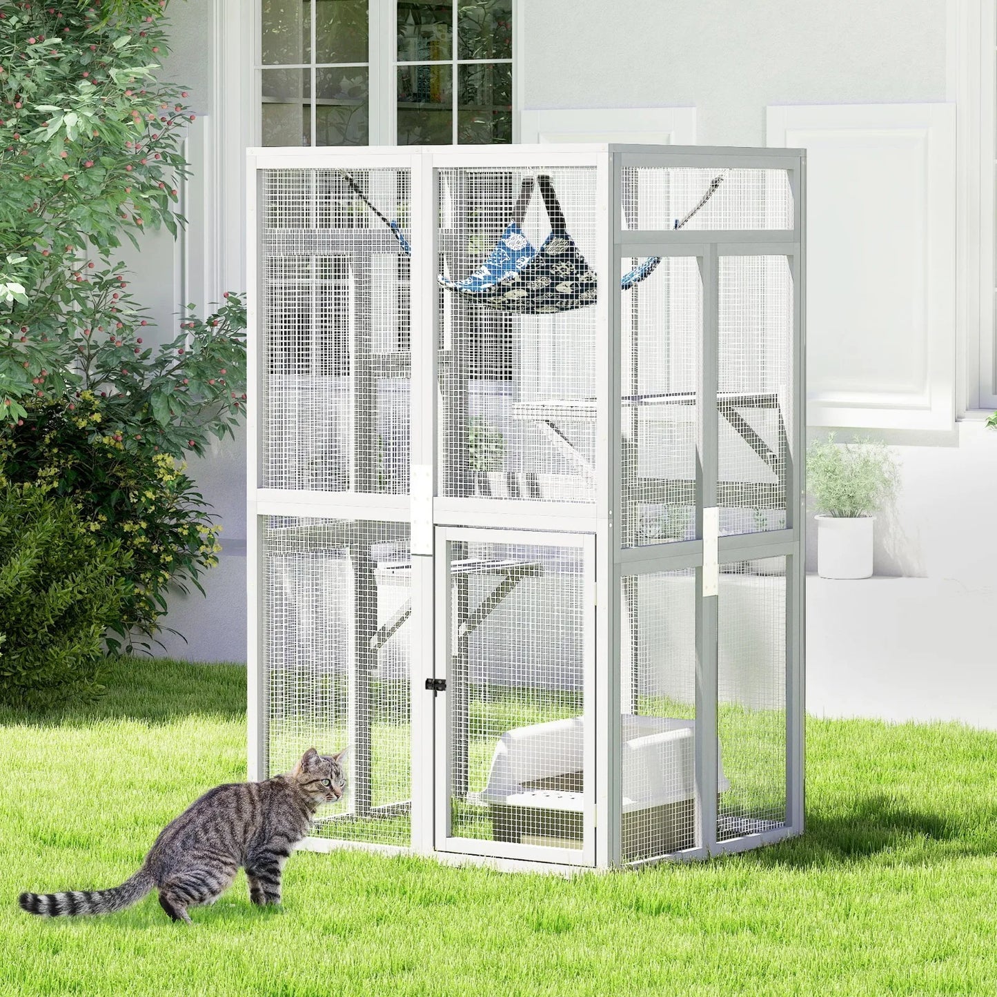 Outdoor Catio Cat Enclosure Wooden Cat House With Window Access