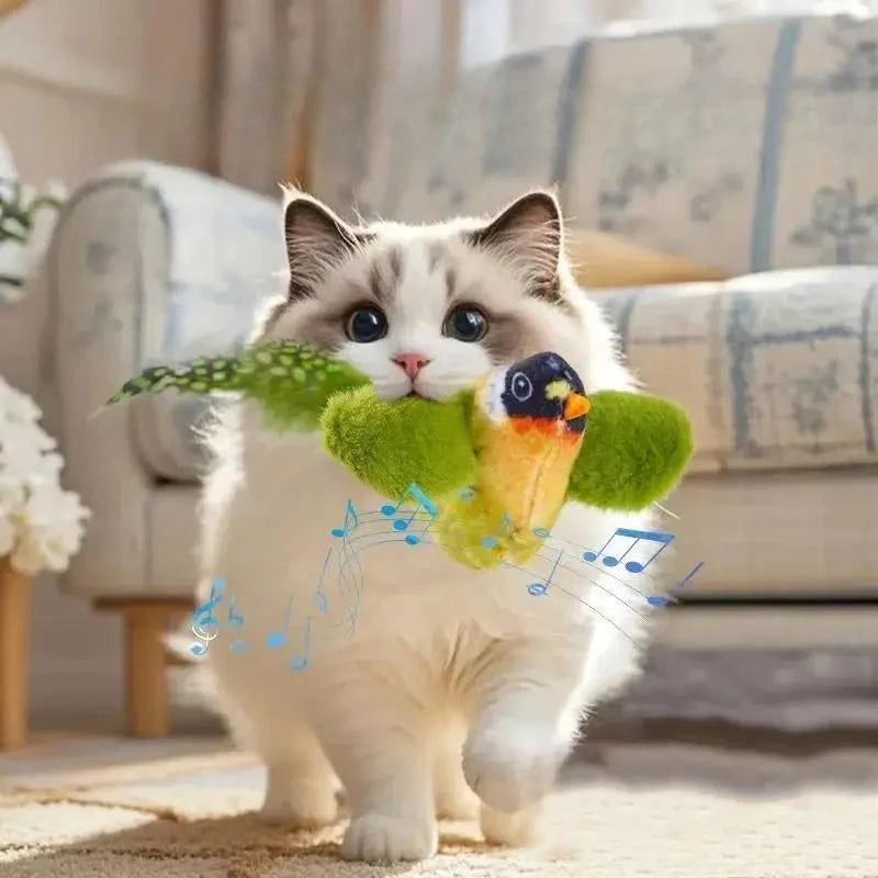 Interactive Flapping Bird Sparrow Plush Cat Toy With Chirping Sound