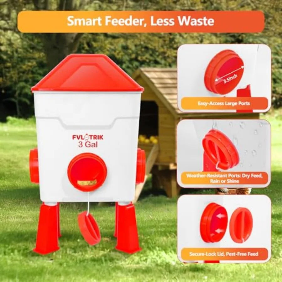 3 Gallon Chicken Waterer and Feeder Set with Durable Legs