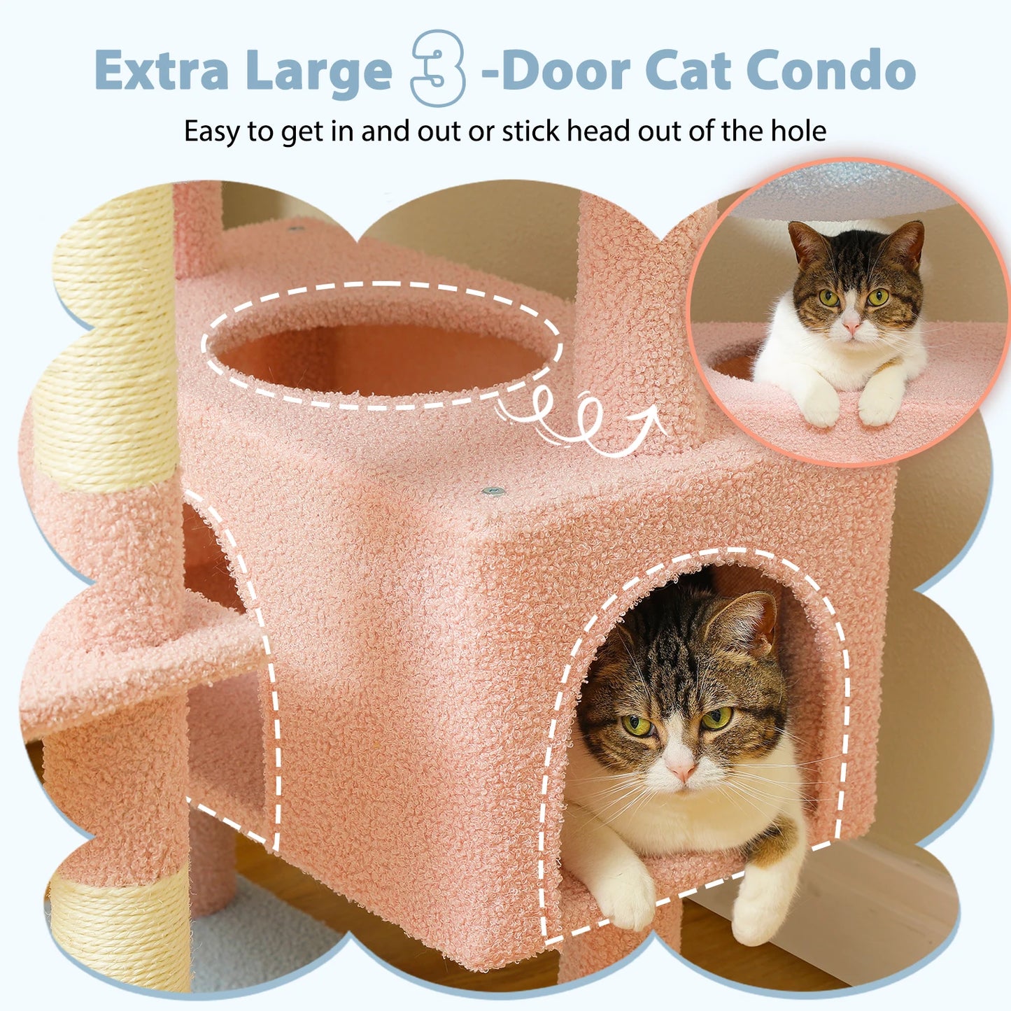 PEQULTI Multi Level Cat Tree Tower Scratching Posts Hammock Condo