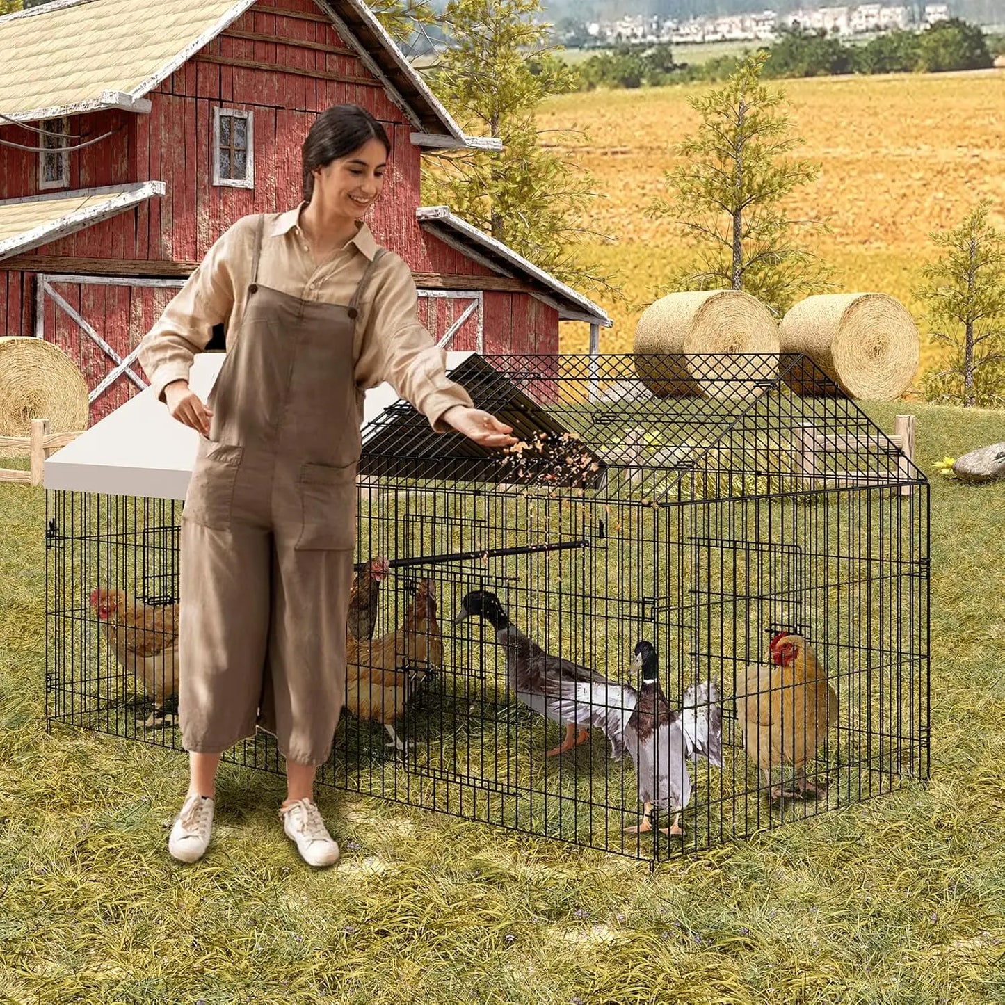 HiMISS Metal Chicken Coop Outdoor Poultry Cage For Backyard Farm