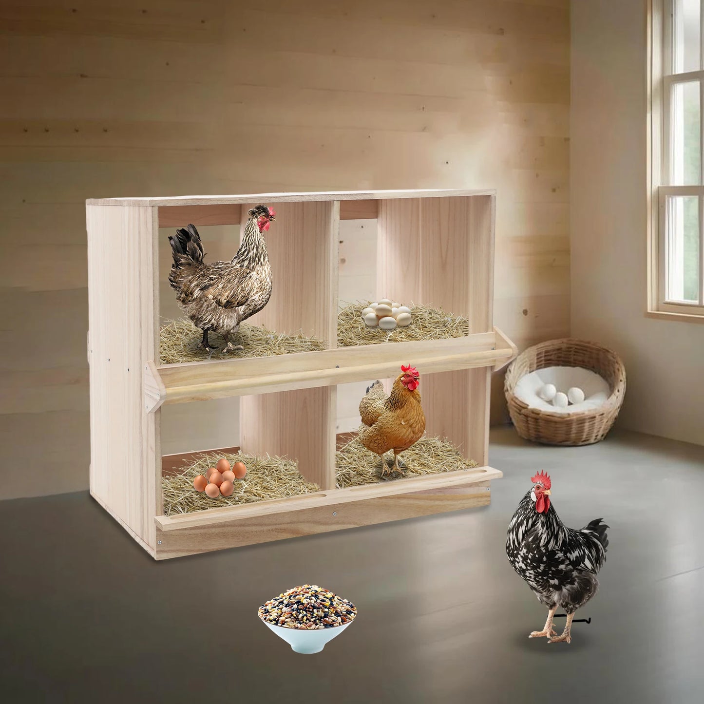 Color Four Compartment Wooden Chicken Nesting Box Anti Roll Guard
