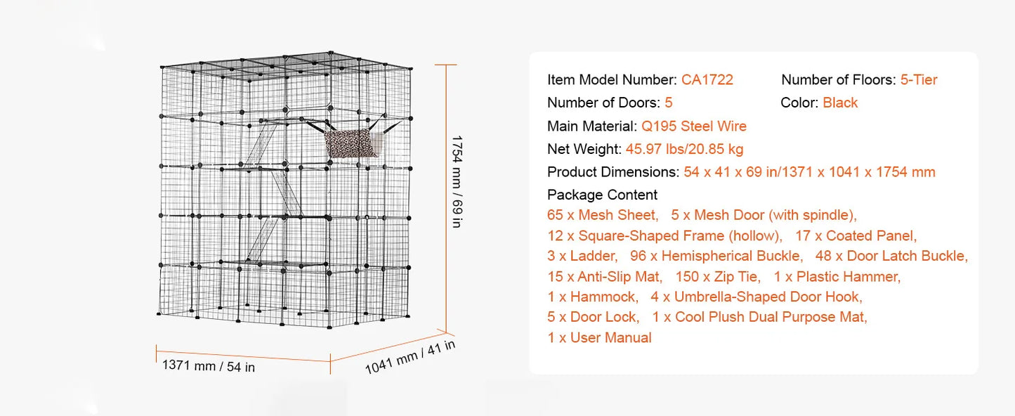 SucceBuy Cat Cage Detachable Metal Wire Enclosure With Front Doors