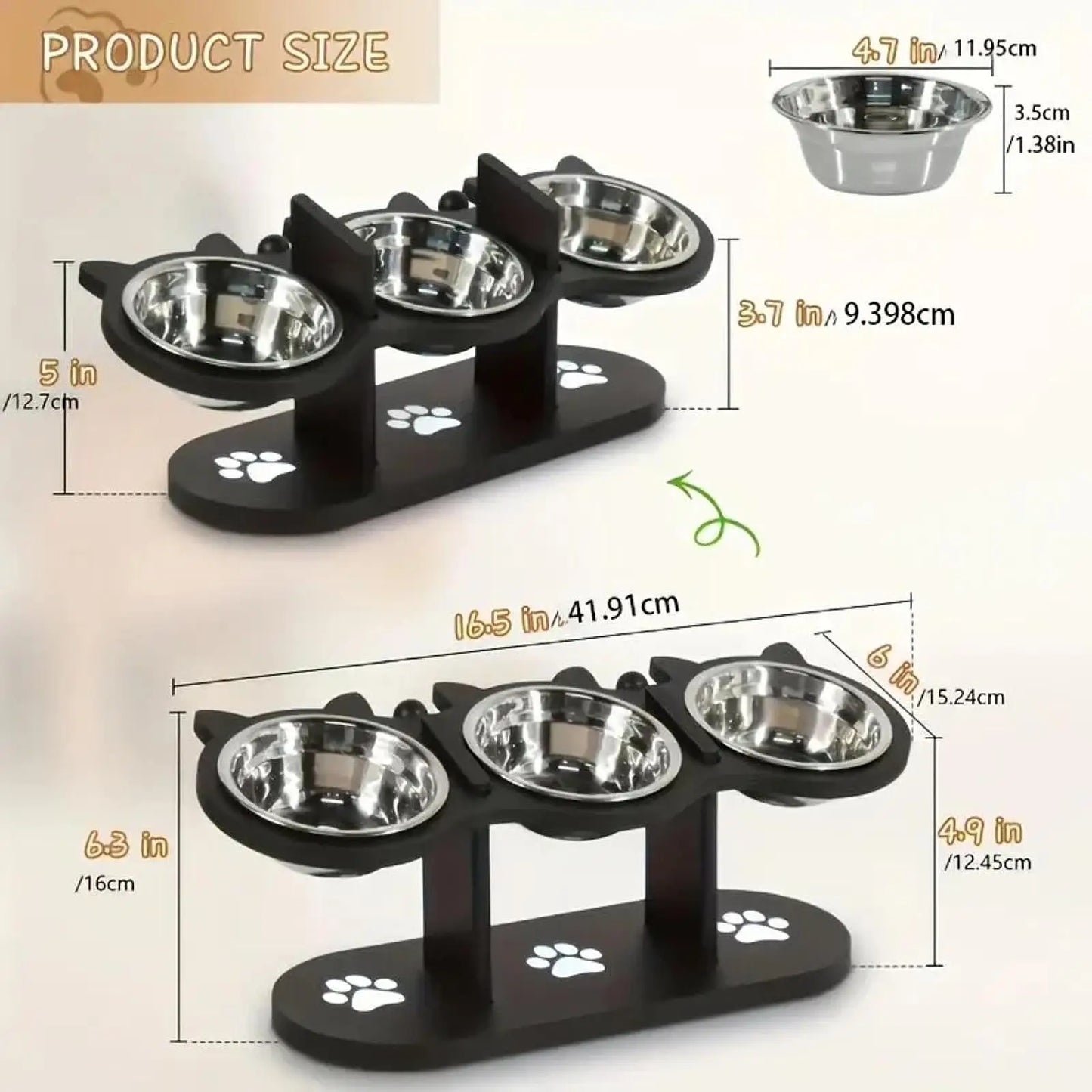 Elevated Cat Bowl Stand With Stainless Steel Bowls