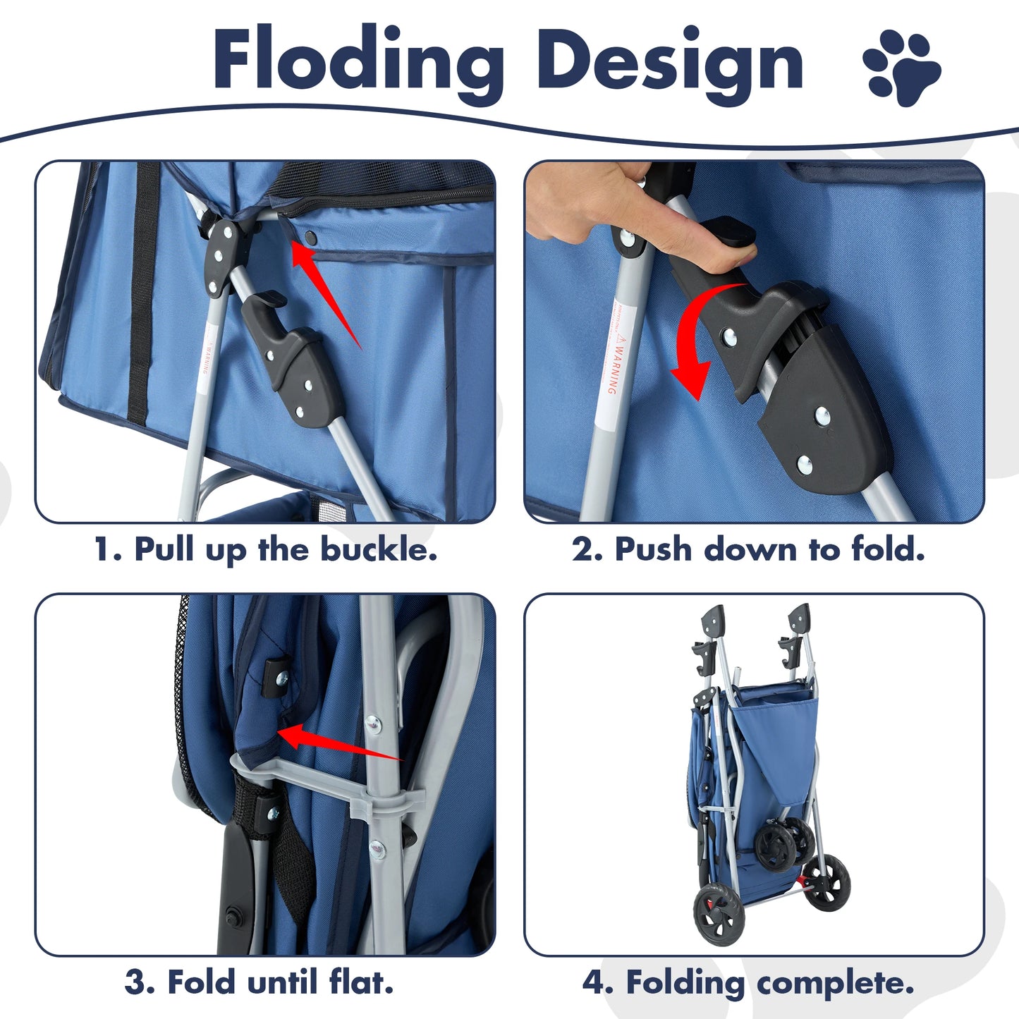3-Wheel Foldable Pet Stroller for Small Dogs and Cats