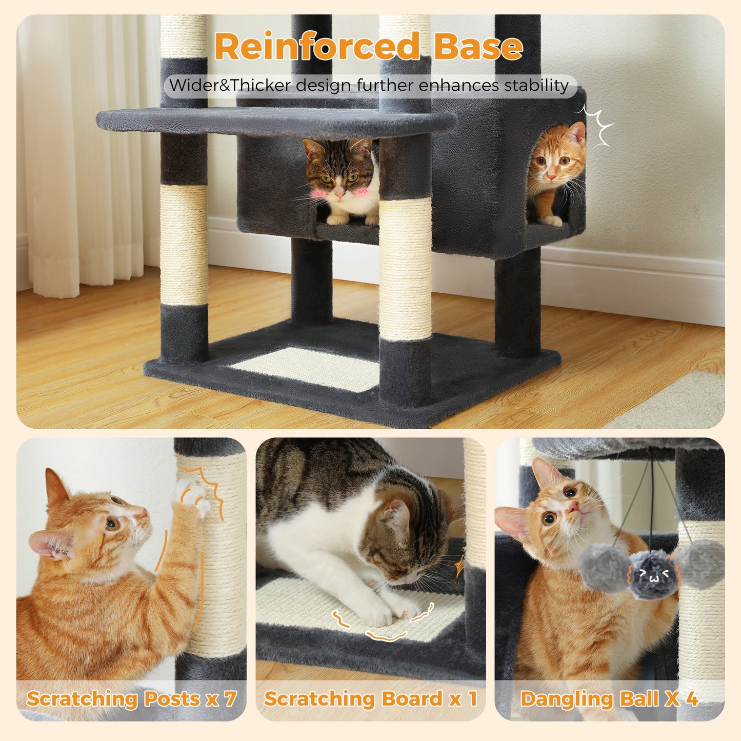 PEQULTI Multi Level Cat Tree Tower Scratching Posts Hammock Condo