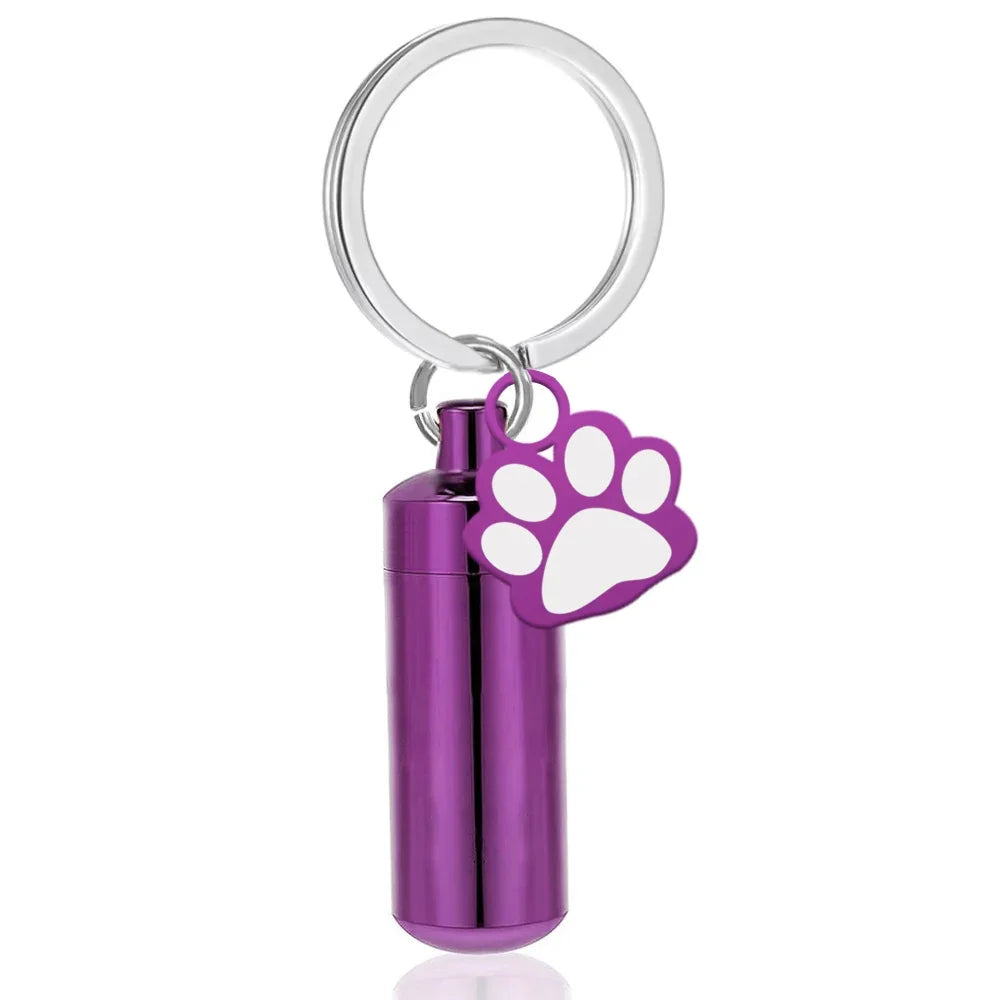 Pet Urn Keychain Paw Print Cylinder Urn Pendant Keepsake