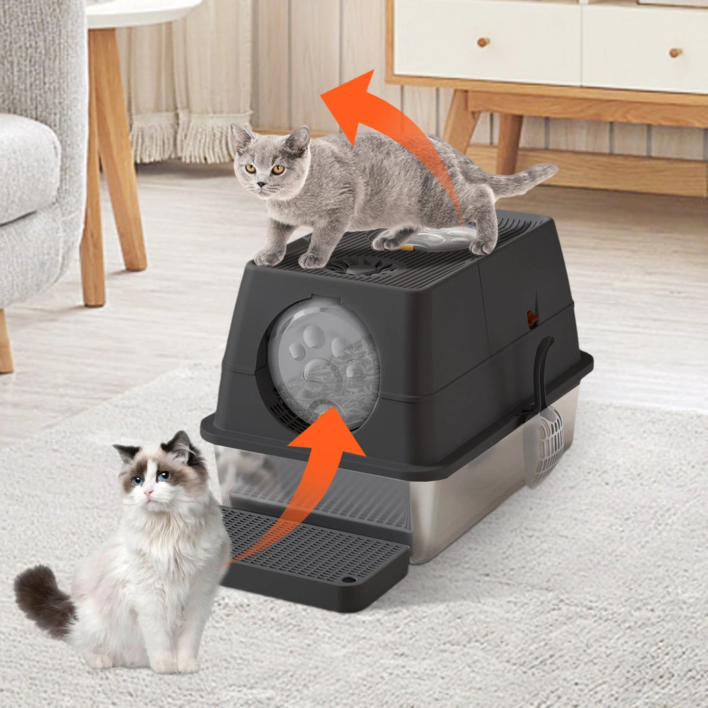 Feature Enclosed Stainless Steel Cat Litter Box With Lid