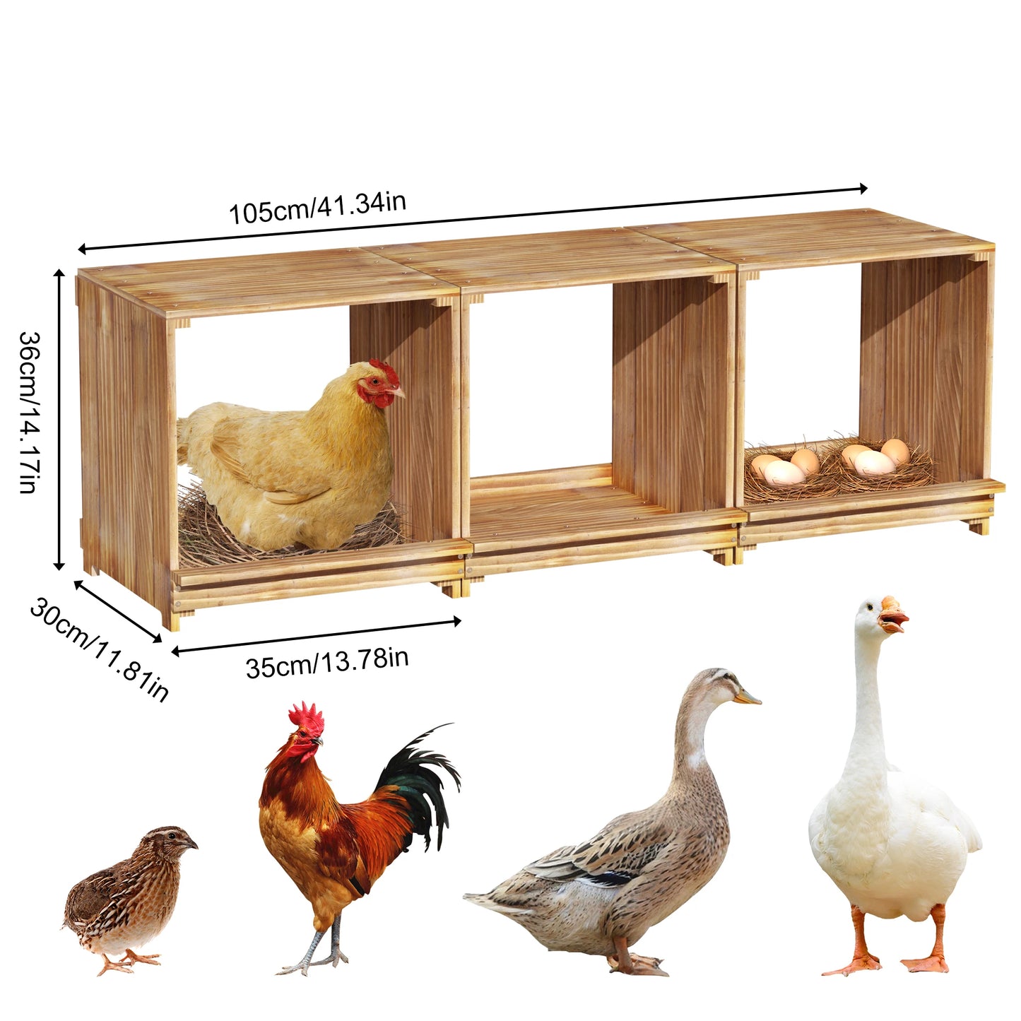 BORWART 3 Compartment Wooden Chicken Nesting Box for Poultry Farm