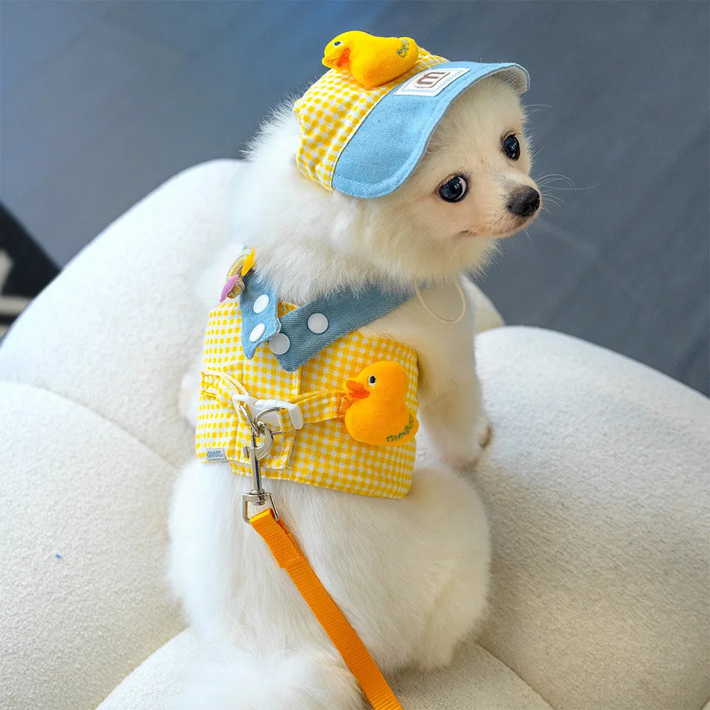Three Piece Pet Chest Harness Set With Breathable Traction Rope