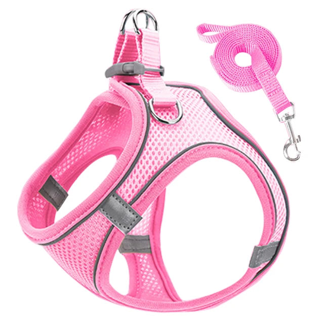 Reflective Cat Harness And Leash Set Adjustable For Cats And Small Dogs