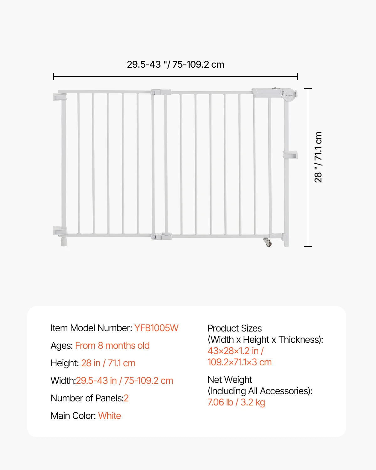 VEVOR Baby Gate Adjustable Width for Child and Pet Safety