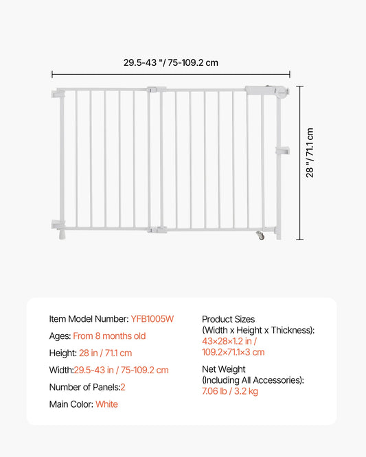 VEVOR Baby Gate Adjustable Width for Child and Pet Safety