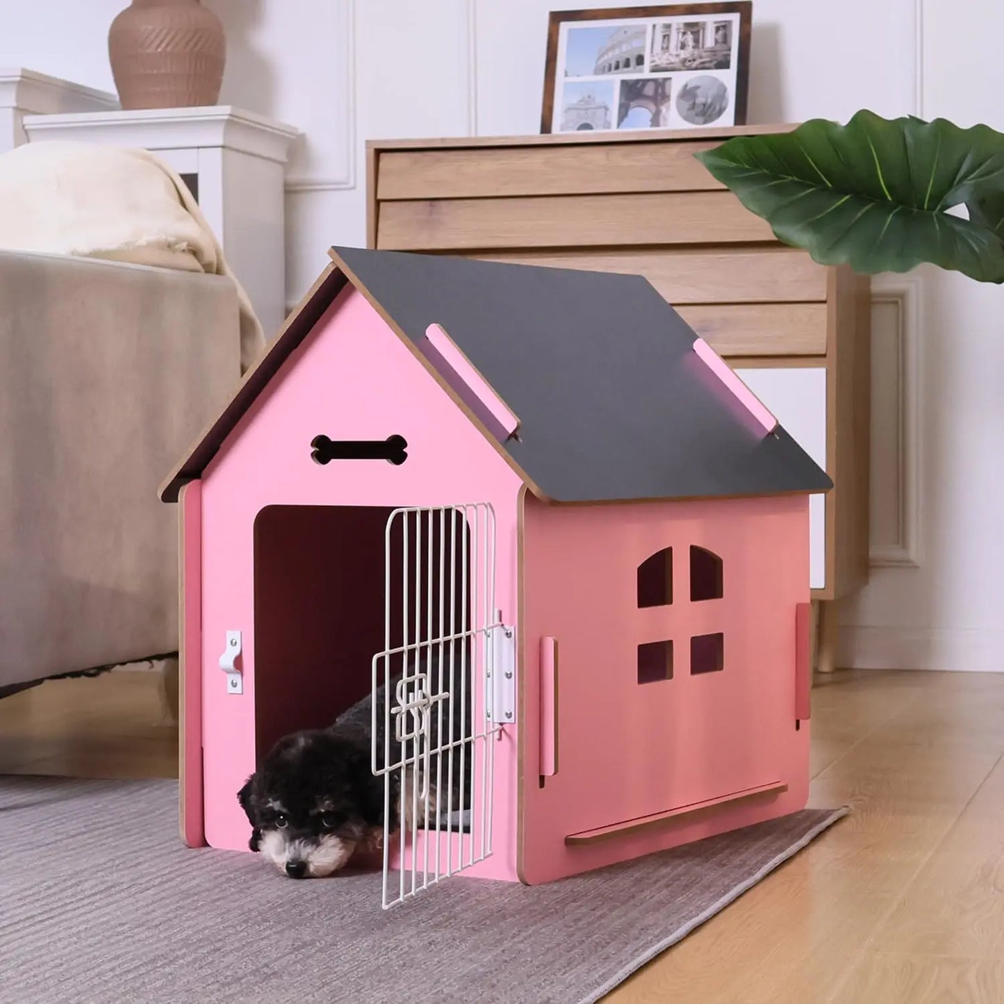 High-concerned Wooden Indoor Dog House For Pets With Roof