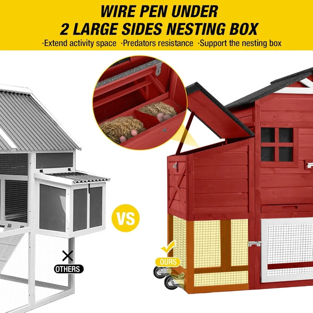 Mobile Chicken Coop On Wheels Expandable Poultry Cage Nest Box
