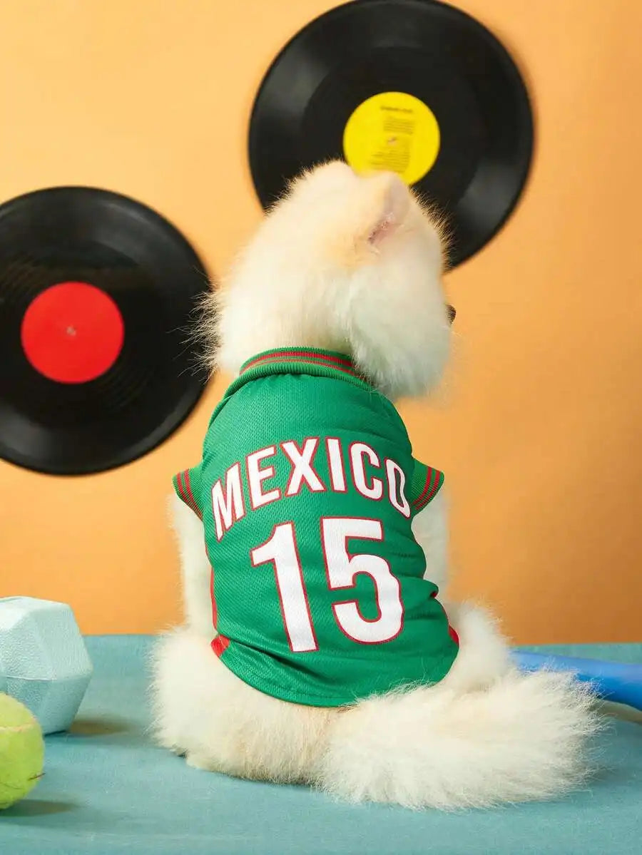 Mexican National Team Style Pet Jersey With Striped English Number Print
