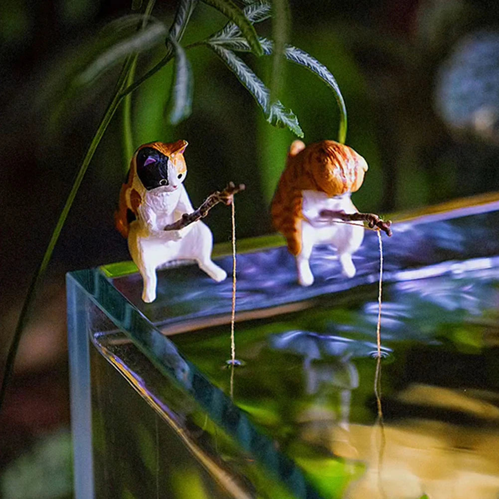 Alloet Kitten Fishing Ornament Cat Aquarium Landscape Decor