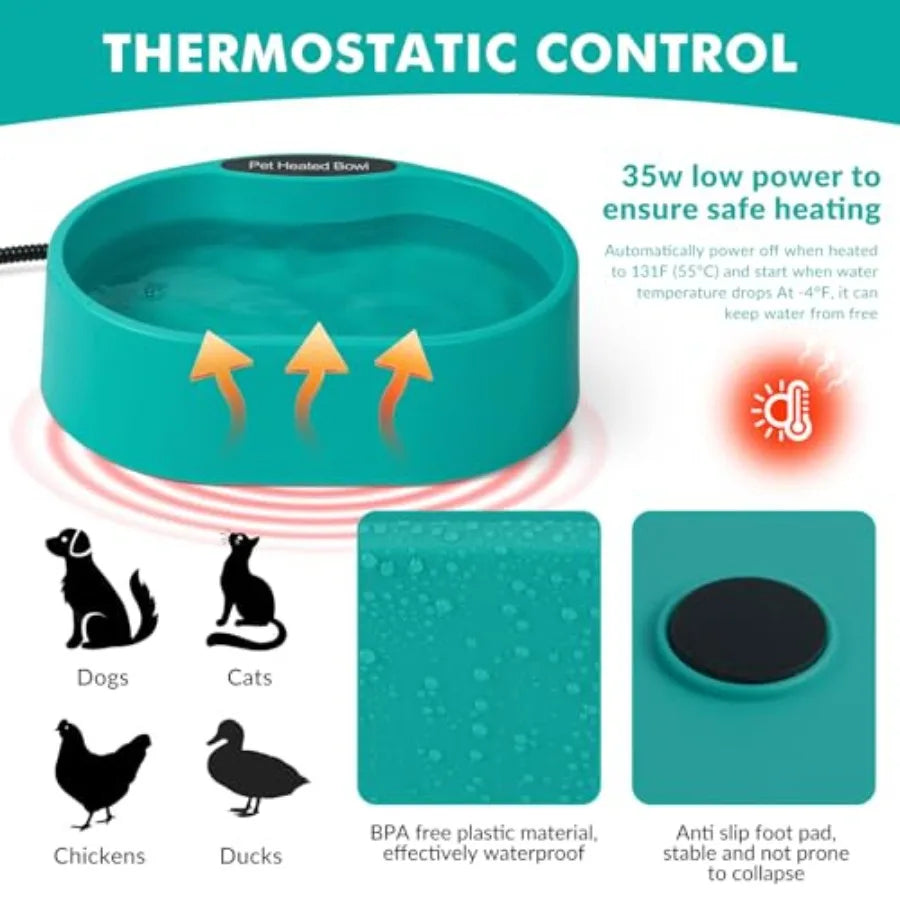 Heated Outdoor Pet Water Bowl For Dogs And Cats Warming