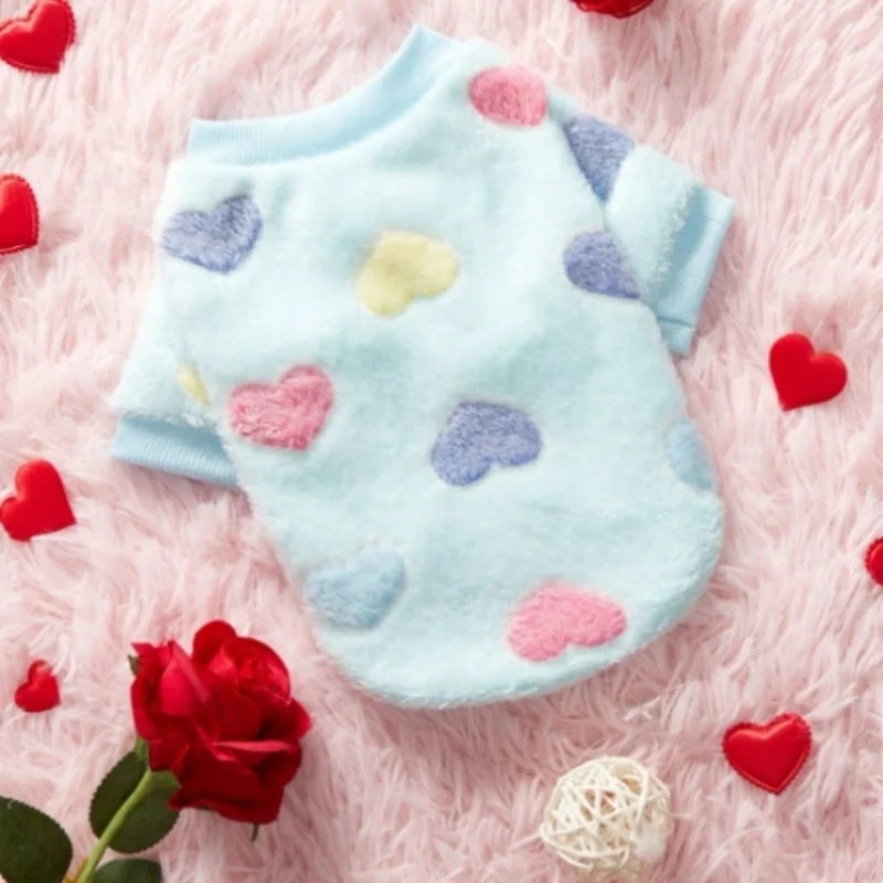 Flannel Heart Print Dog Vest Coat Winter Fleece Pet Clothes