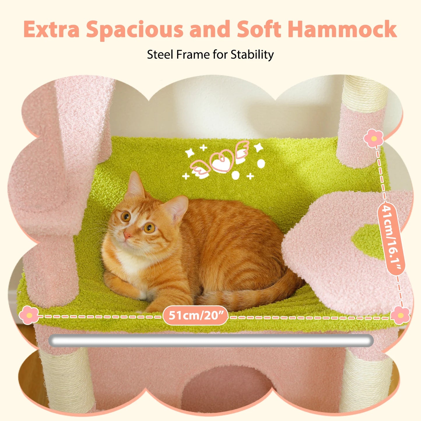 PEQULTI Multi Level Cat Tree Tower Scratching Posts Hammock Condo