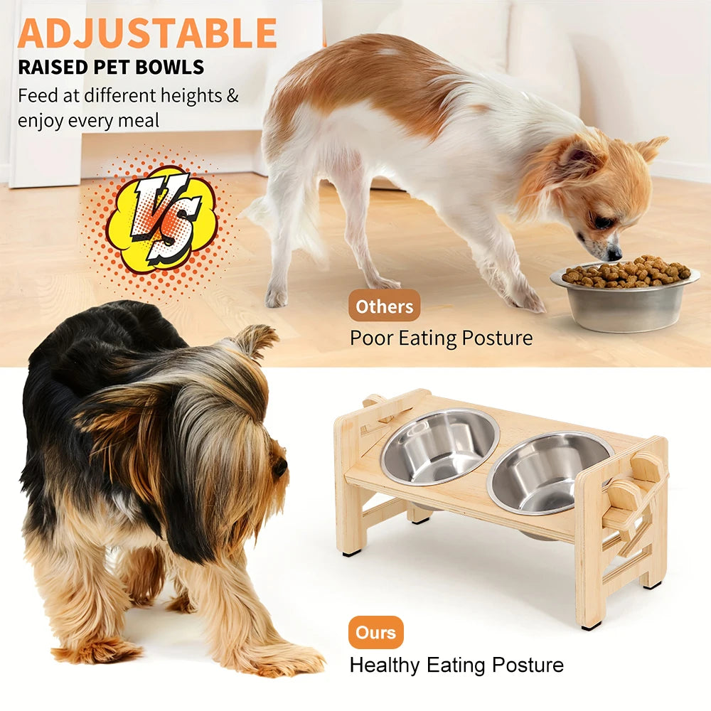 PETRAVEL Elevated Adjustable Dog Cat Bowl Stand With Bowls
