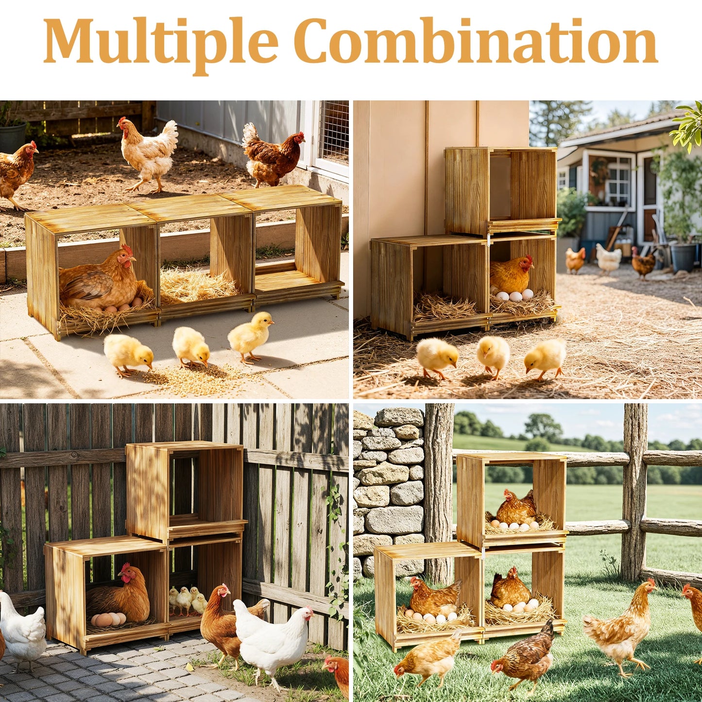 BORWART 3 Compartment Wooden Chicken Nesting Box for Poultry Farm