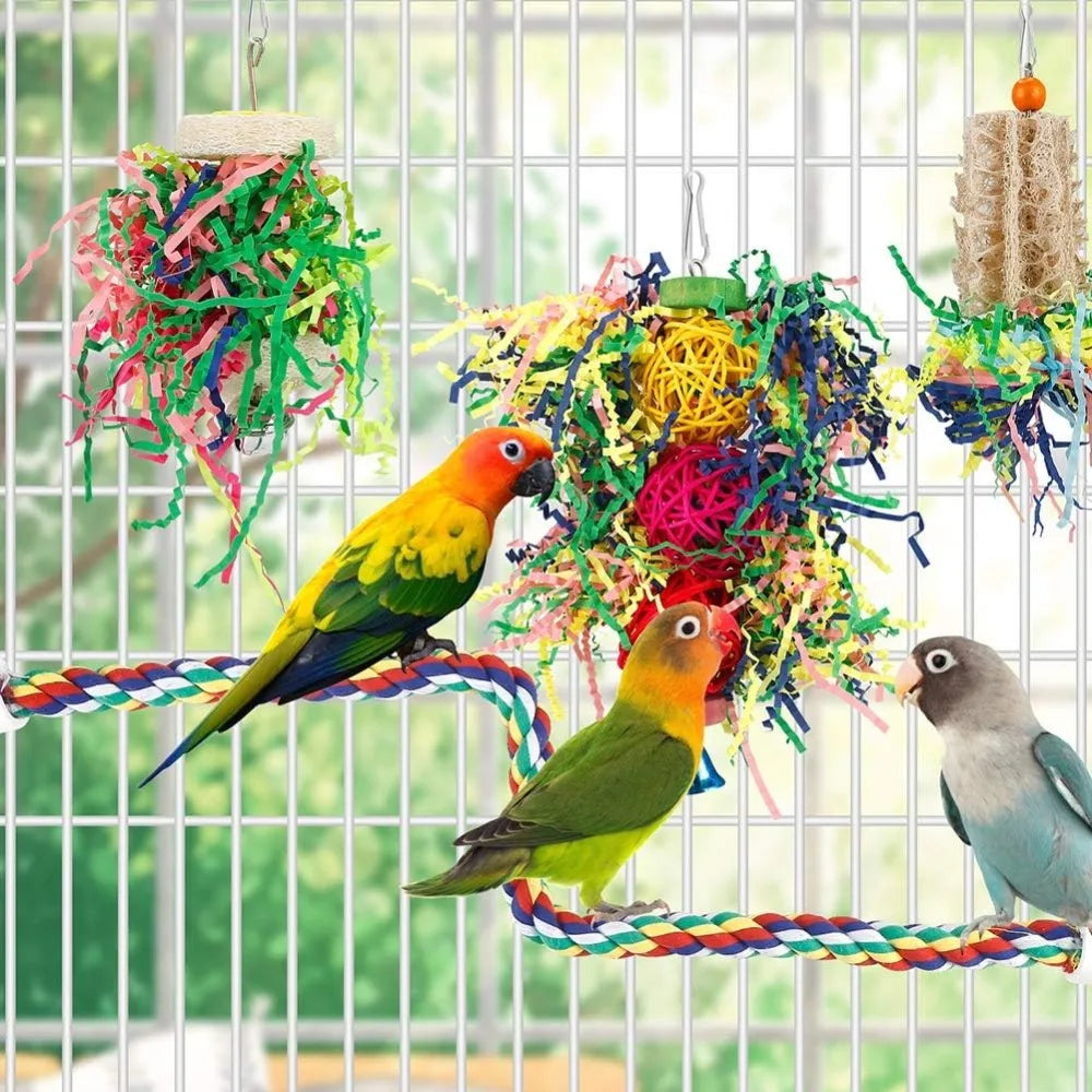 Bird Chew Toys Parrot Paper Ball Foraging Cage Hanging Toys