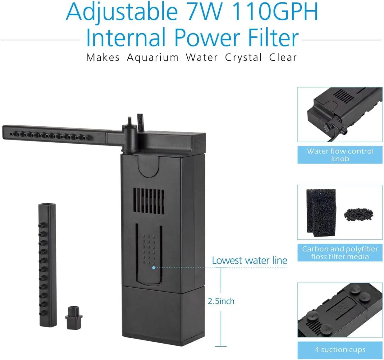 Curved Glass Aquarium Kit With LED Light And Filter