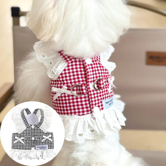 Miss Doggy Lace Harness Vest for Dogs Plaid Summer Outfit