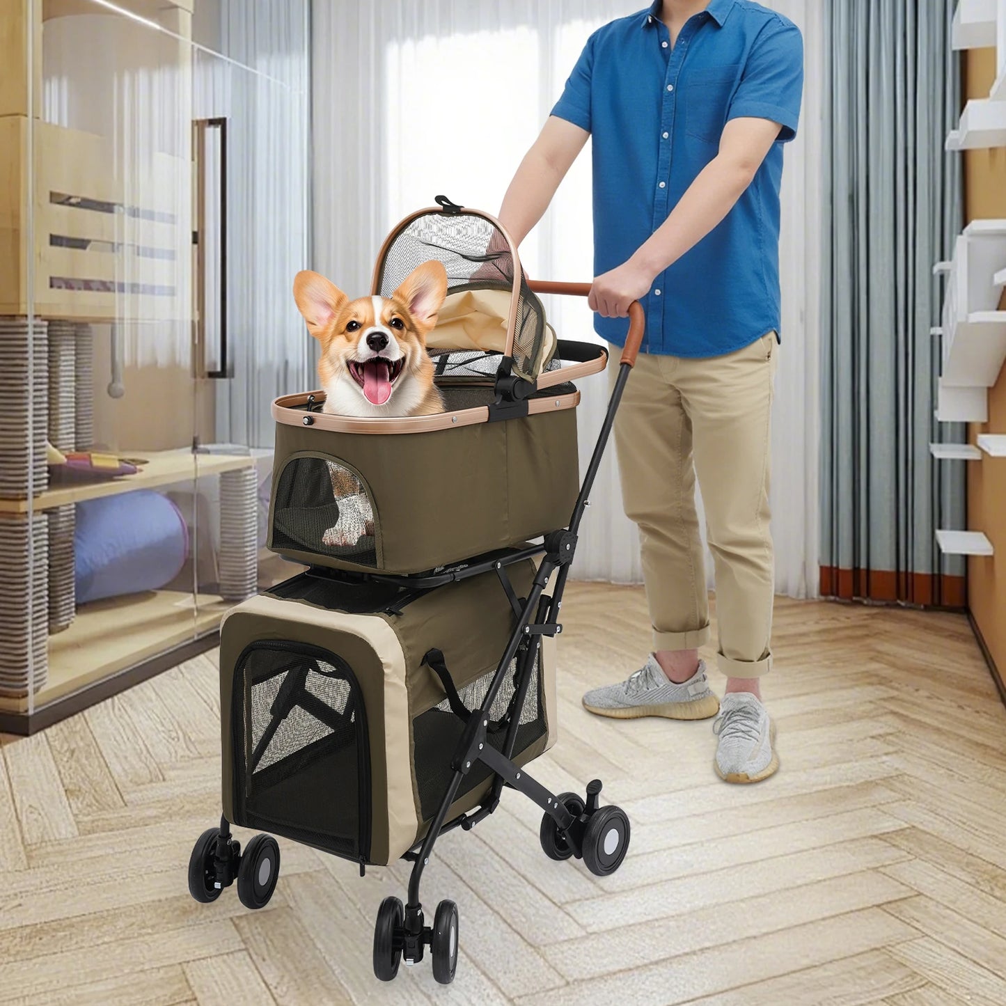 Bymaocar Foldable Pet Stroller For Small And Medium Pets Sunshade