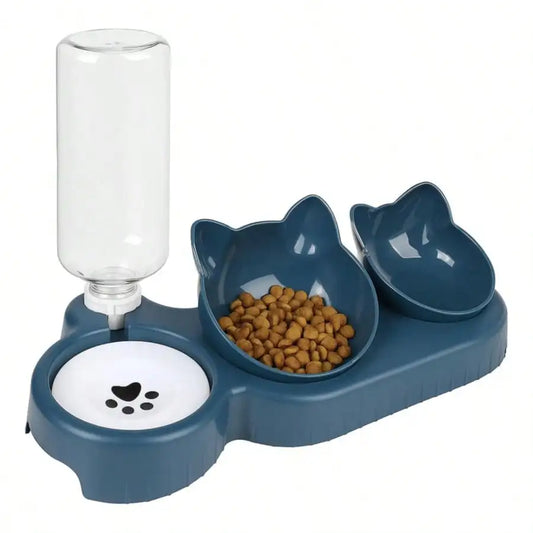 Triple Cat Bowls For Food And Water 3 In 1 Raised Pet Feeder