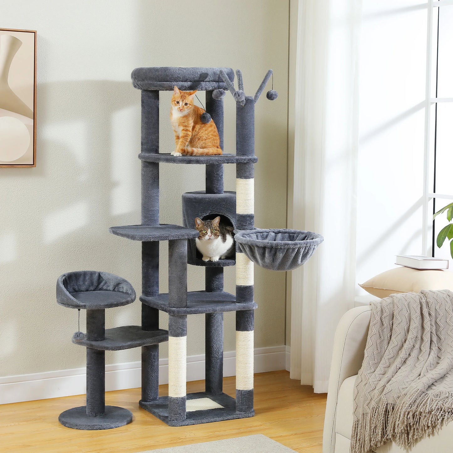 PEQULTICN Multi Level Cat Tree with Scratching Post Hammock