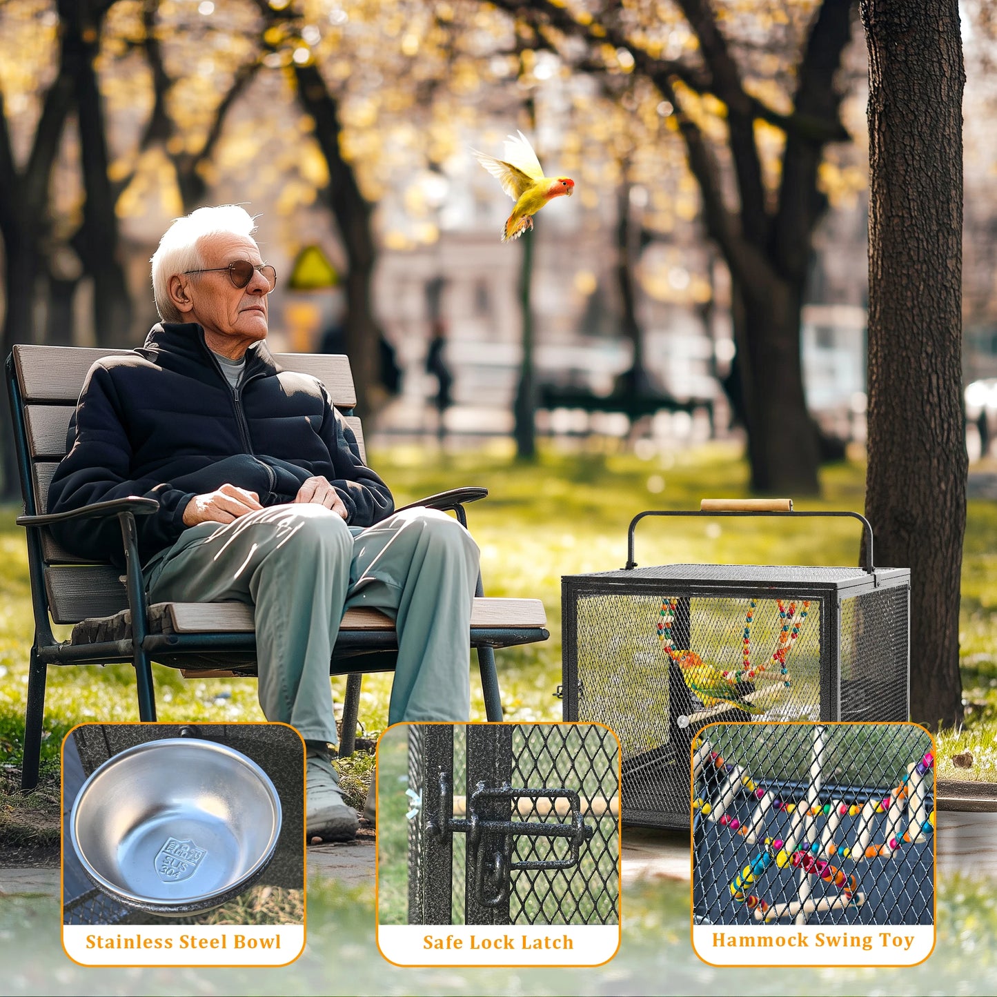 Iron Bird Cage For Parrots And Small Birds With Hammock