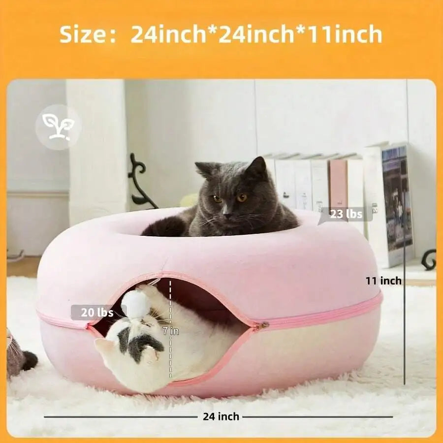Cat Cave Bed Donut Tunnel For Indoor Cats Scratch Resistant