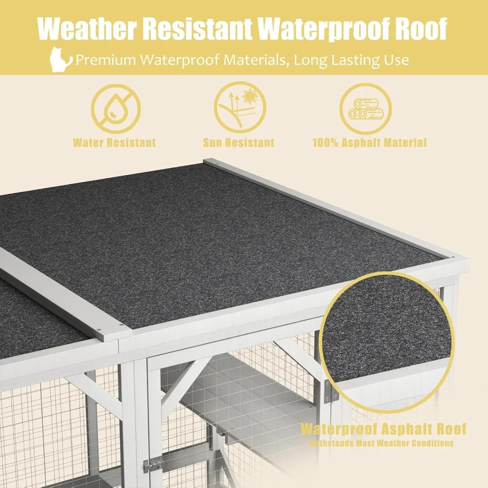 Wooden Outdoor Cat Enclosure With Roof Three Platforms
